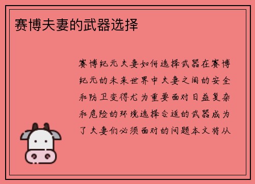 赛博夫妻的武器选择